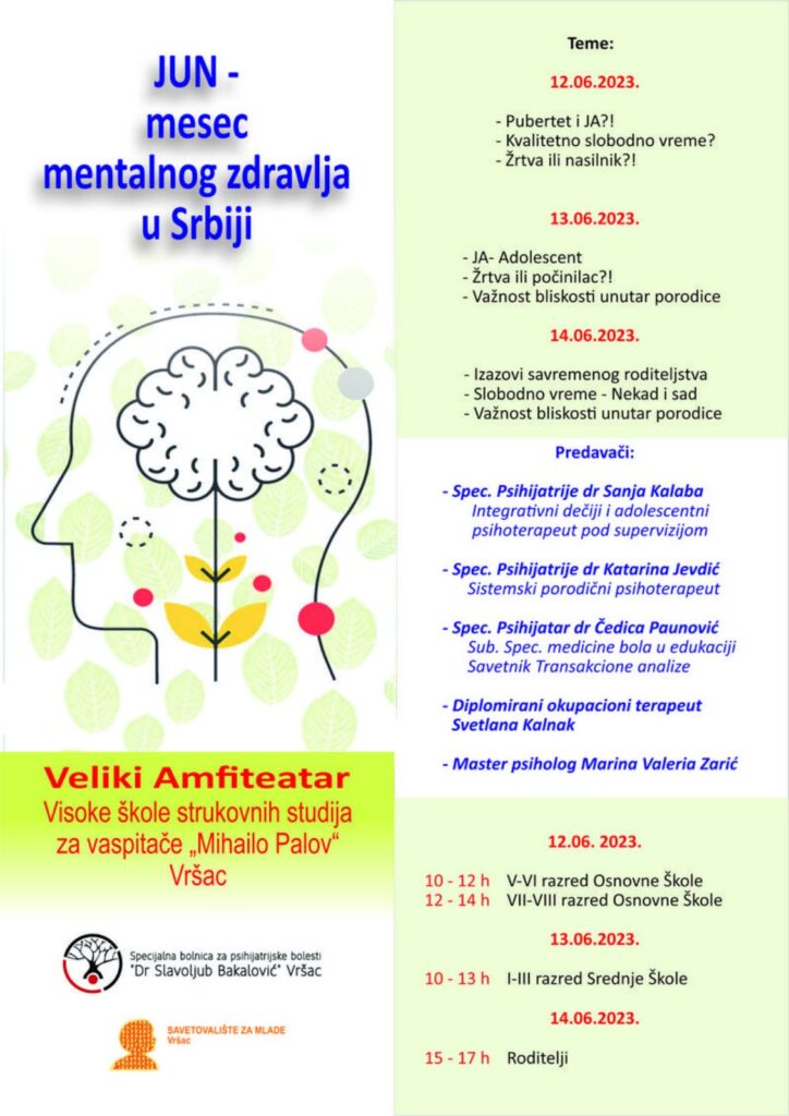 Program Predavanja Tokom Juna Meseca Mentalnog Zdravlja Specijalna